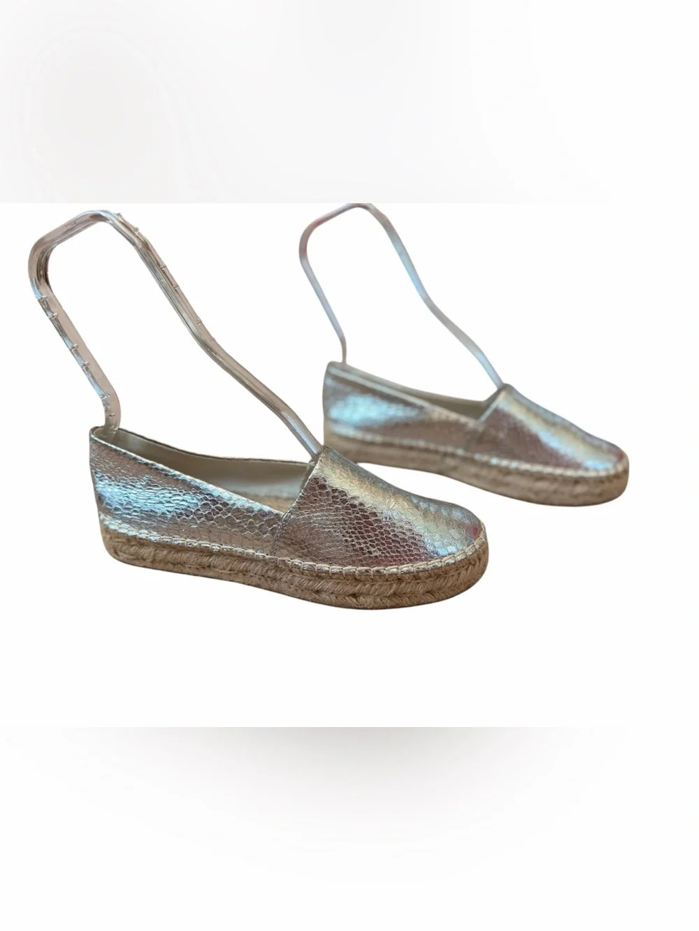 Jack Rogers Silver Palmer Snake-Print Metallic Espadrilles Women’s Sz 8.5